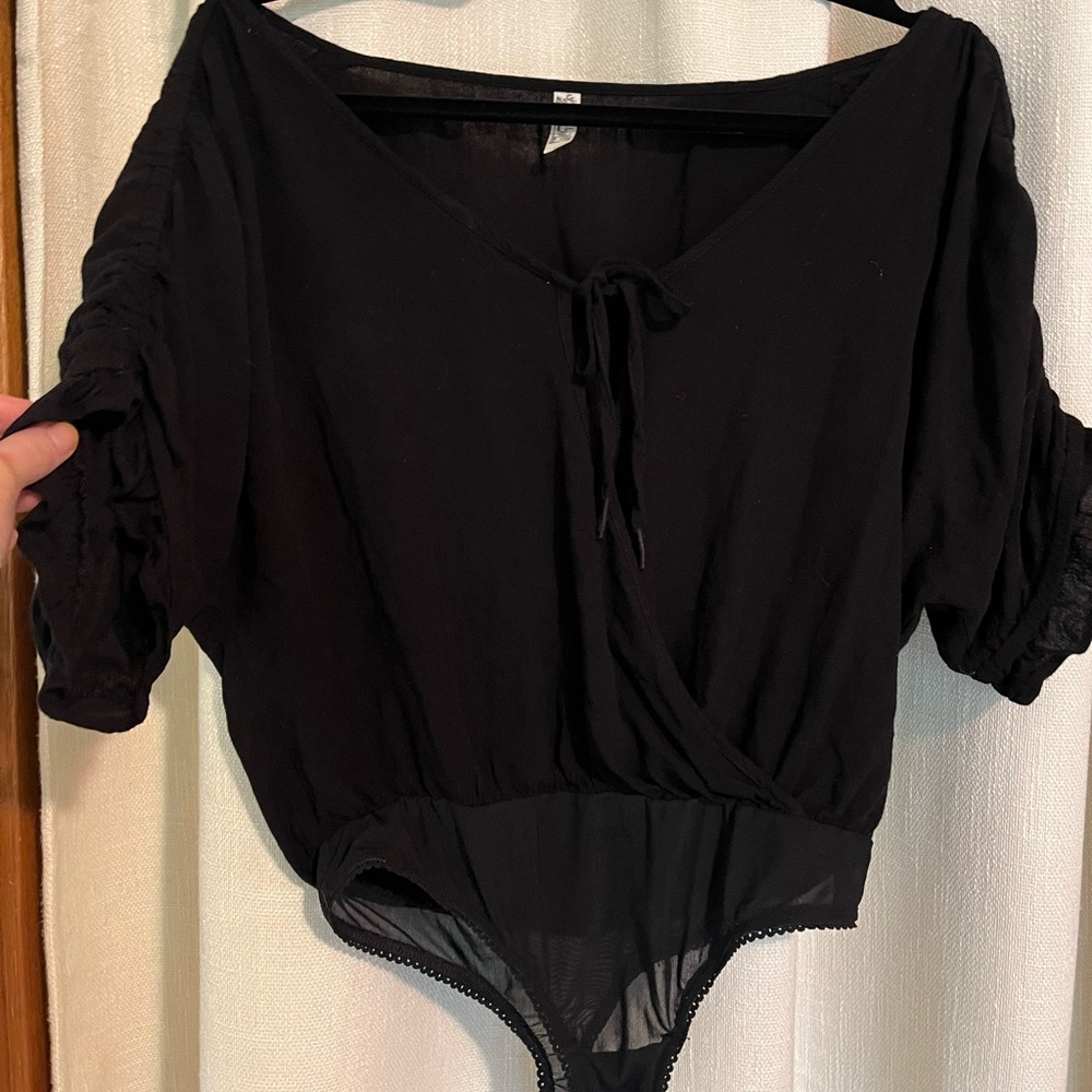 Free People XS black linen body suit